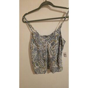 Old Navy Tank Top Womens XS Blue Paisley Button Casual Coastal Boho Preppy NWT